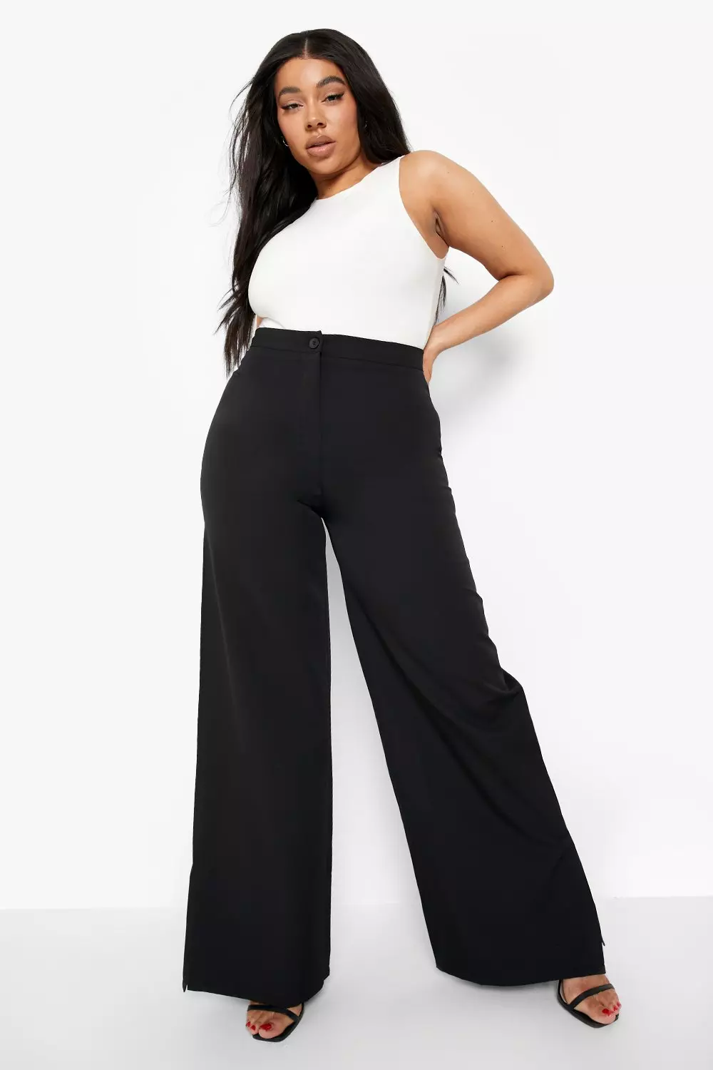 Plus size white high waisted wide hot sale leg pants