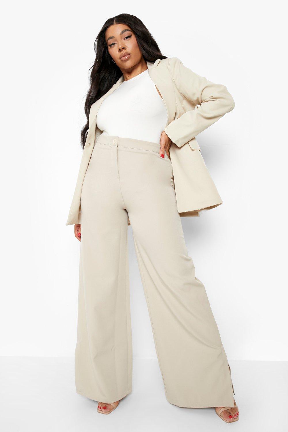 Plus Split Hem Wide Leg Suit Pants