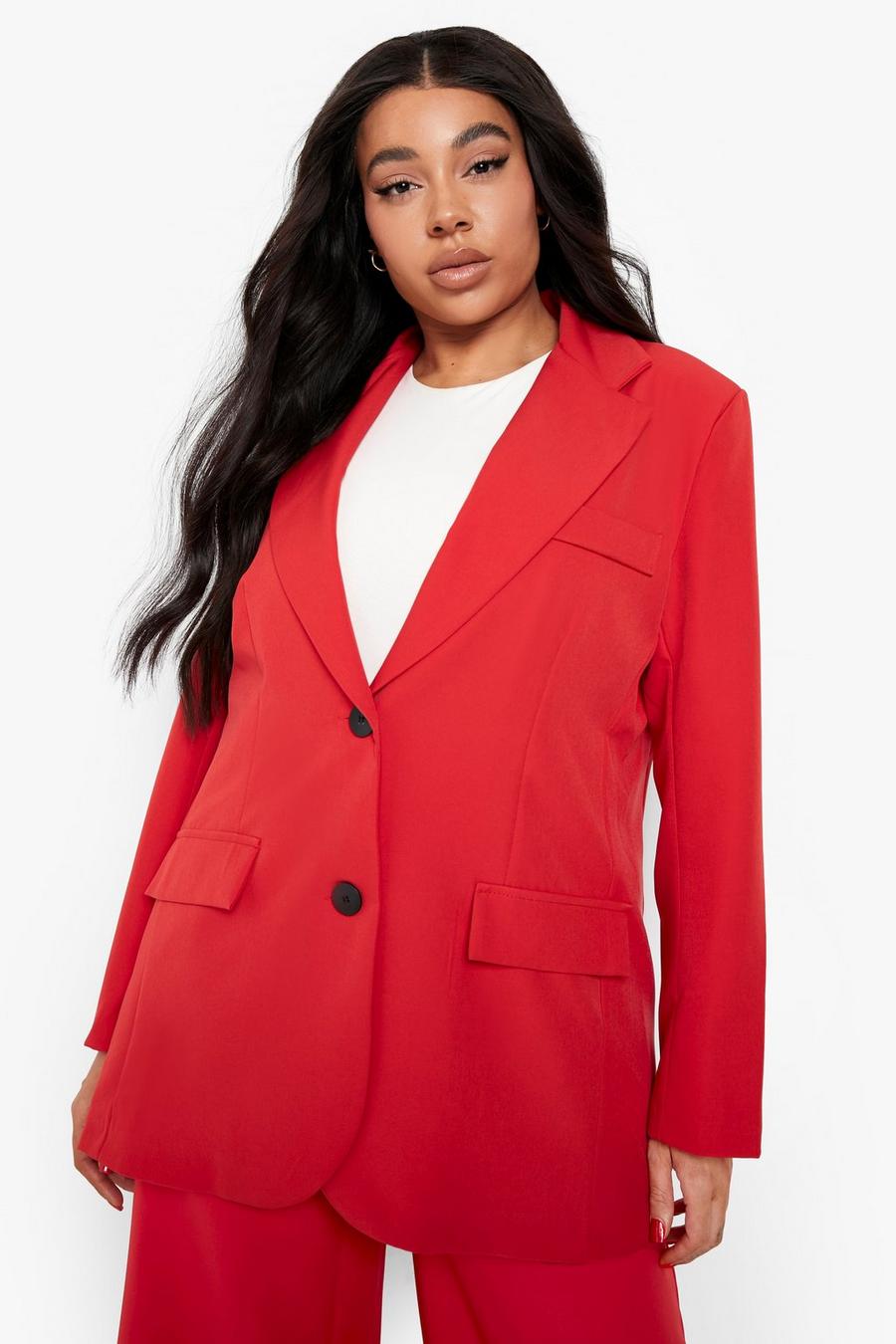 Red Plus Pocket Detail Double Breasted Blazer image number 1
