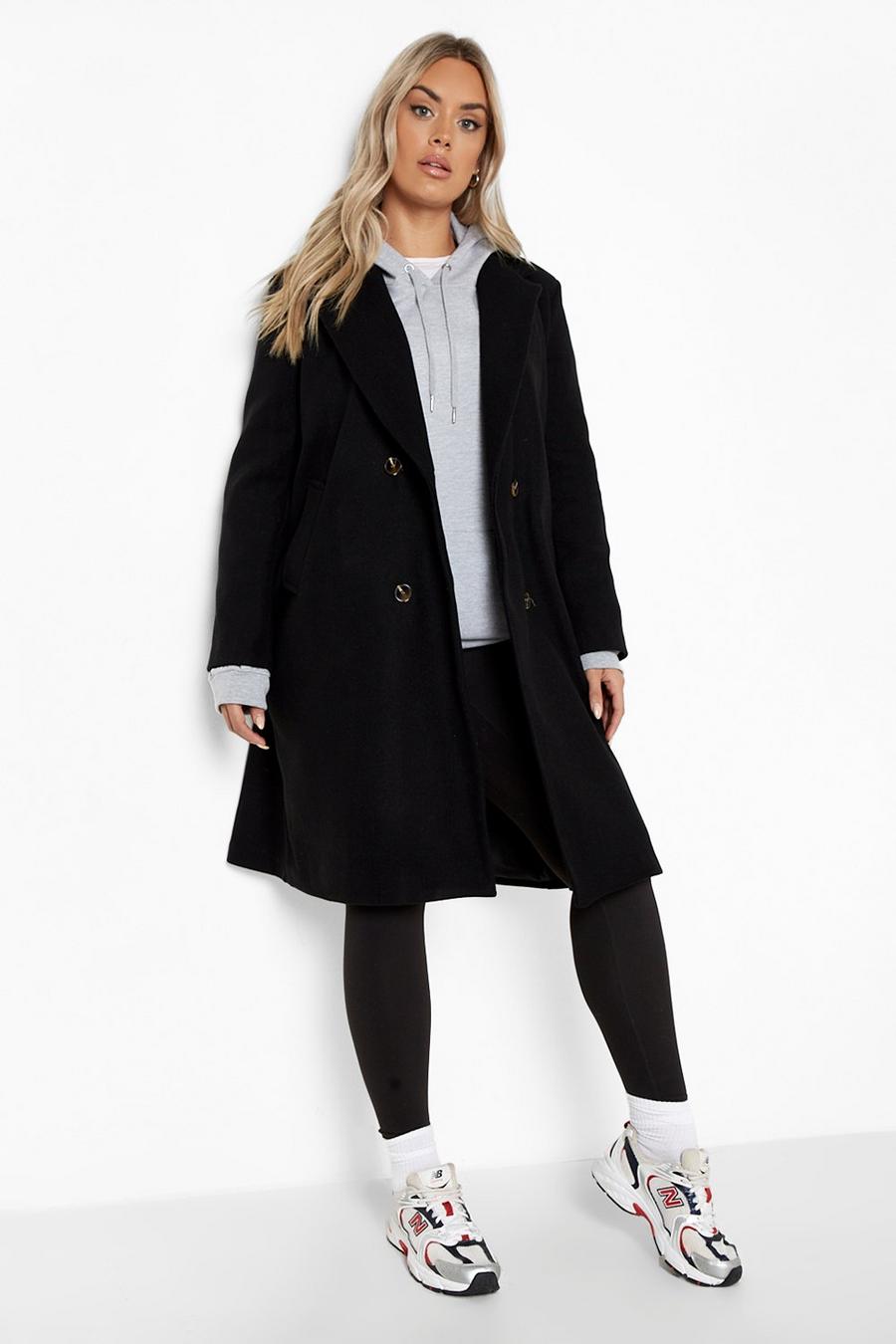 Black Plus Double Breasted Wool Look Coat
