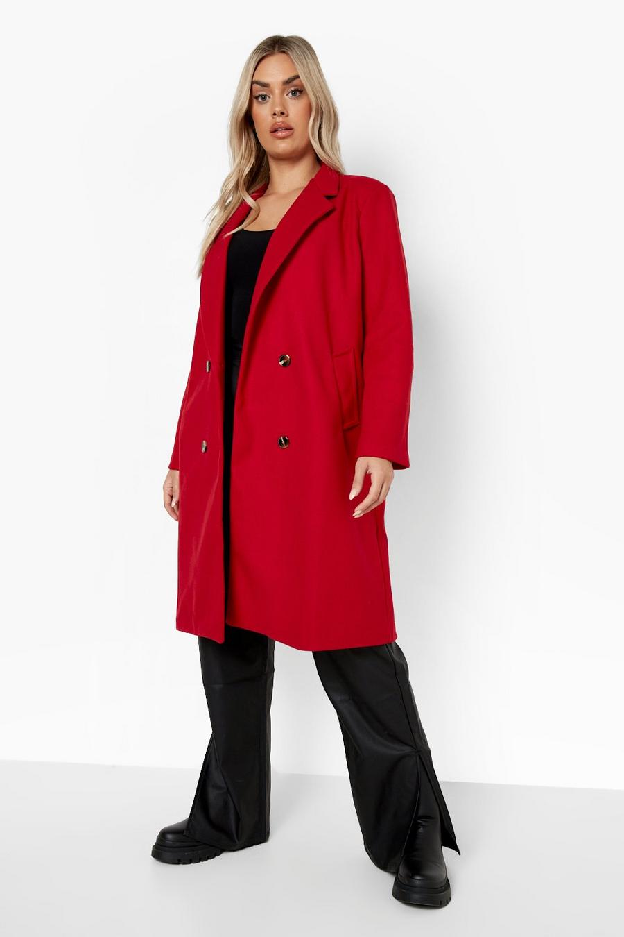 Cappotto Plus Size effetto lana a doppiopetto, Red rojo