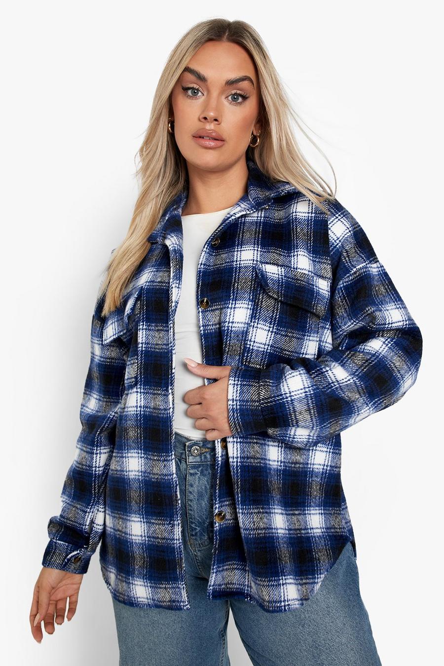 Navy Plus Checked Shacket image number 1