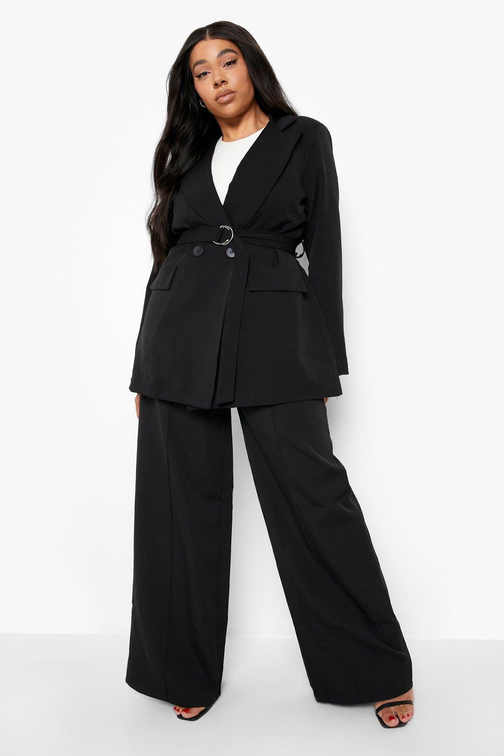 Plus Elasticated Waist Wide Leg Suit Trousers