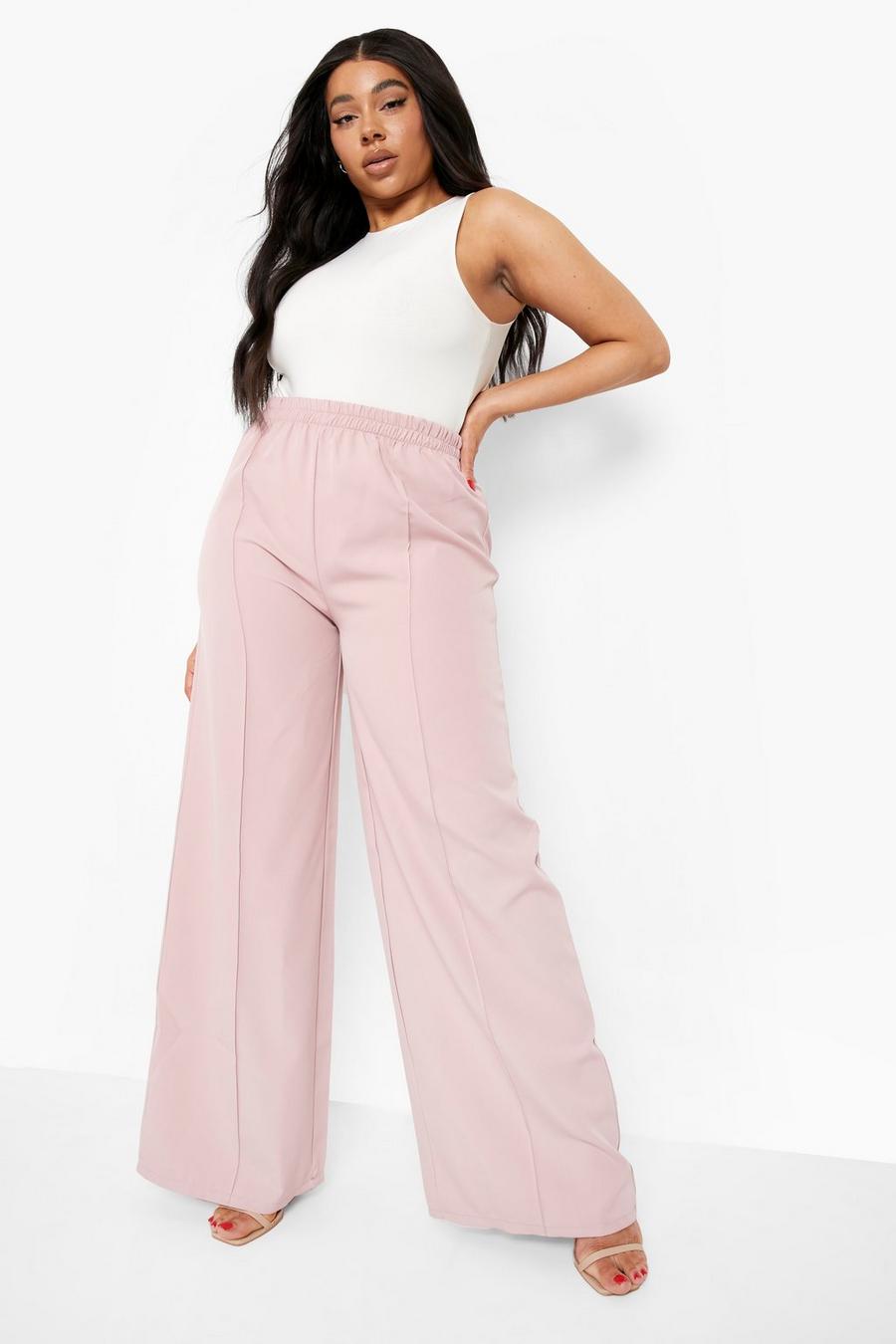 Blush pink Plus Elasticated Waist Wide Leg Suit Pants