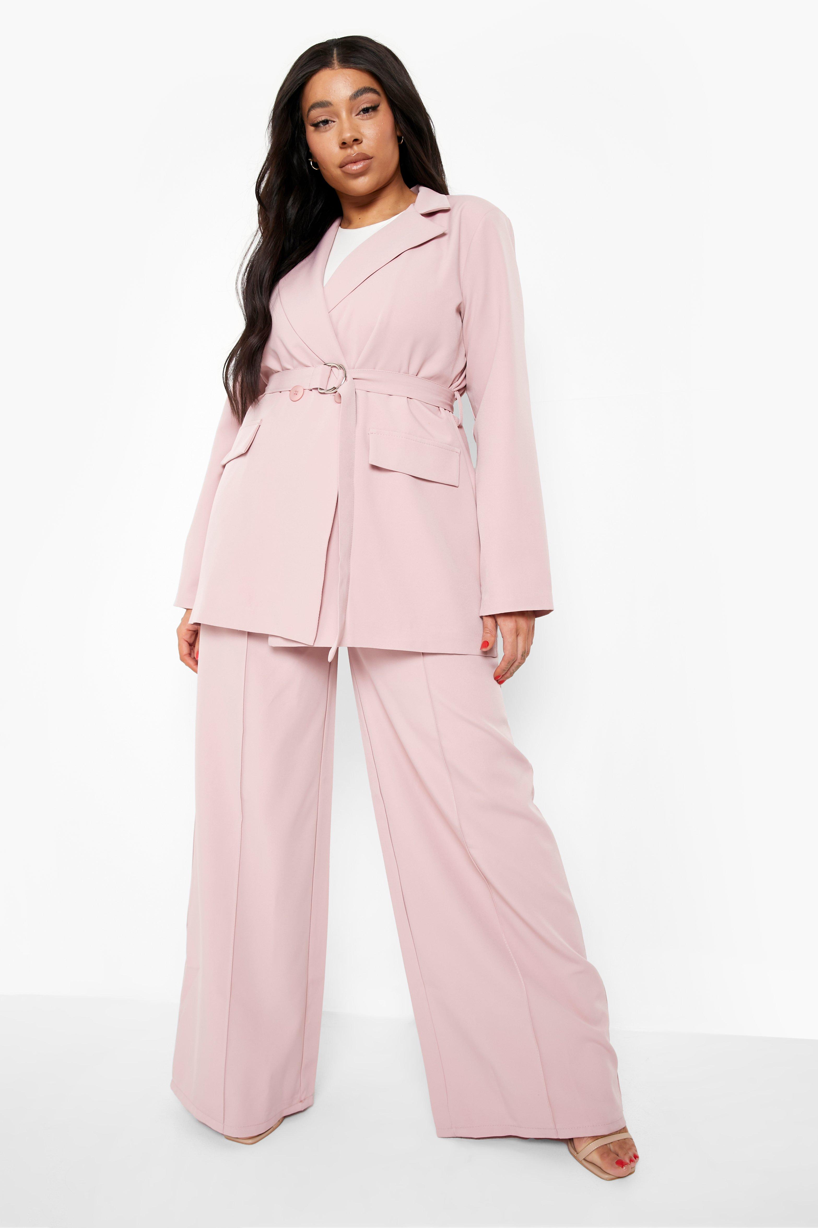 Pale Pink Wide Leg Suit Trousers