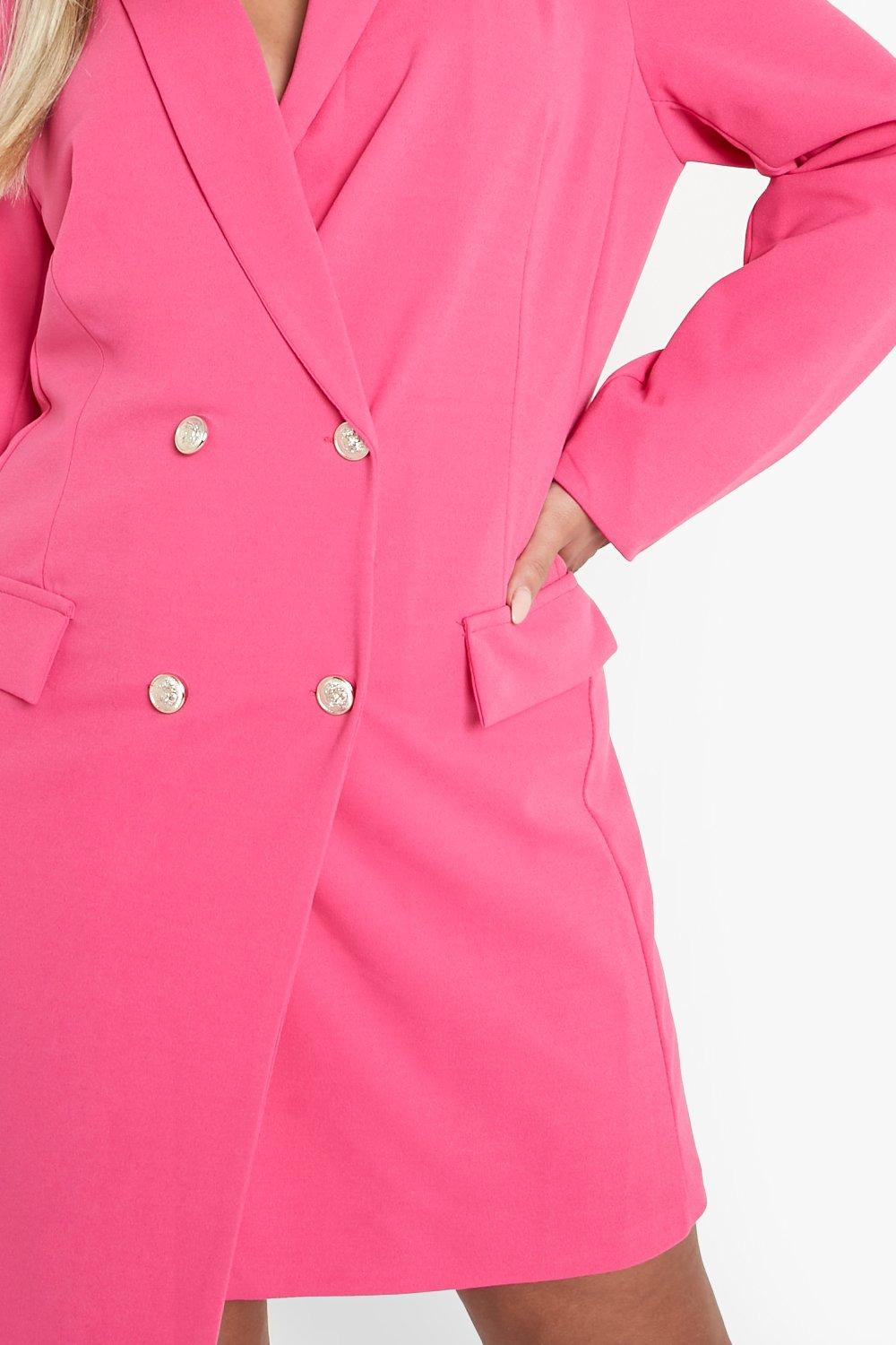 Unique21® Blazer Dress, Luxe Stain Breasted Hot Pink Blazer Dress