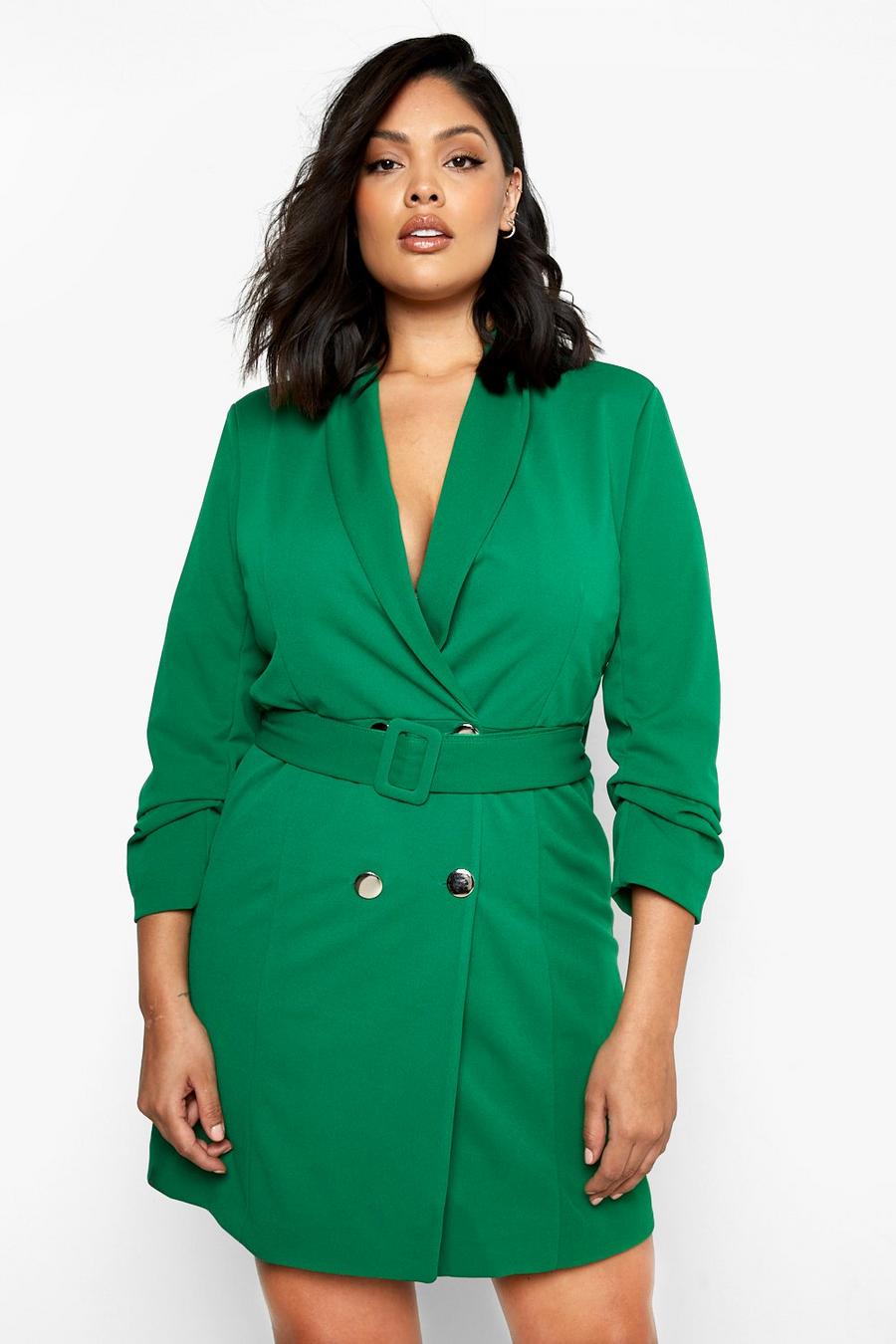 Green Plus Ruched Sleeve Blazer Dress