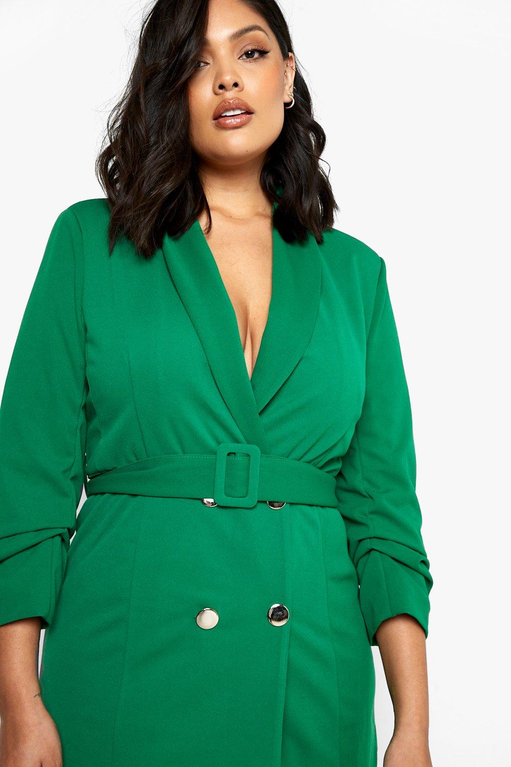 Women s Plus Ruched Sleeve Blazer Dress Boohoo UK