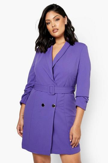 Plus Ruched Sleeve Blazer Dress purple