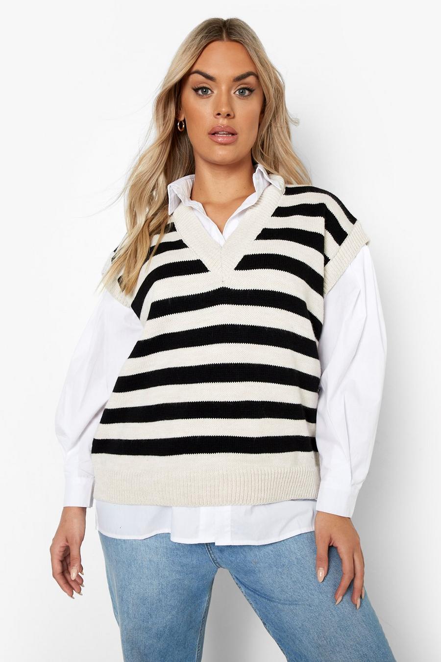 Black Plus Mono Stripe Sweater Tank Top
