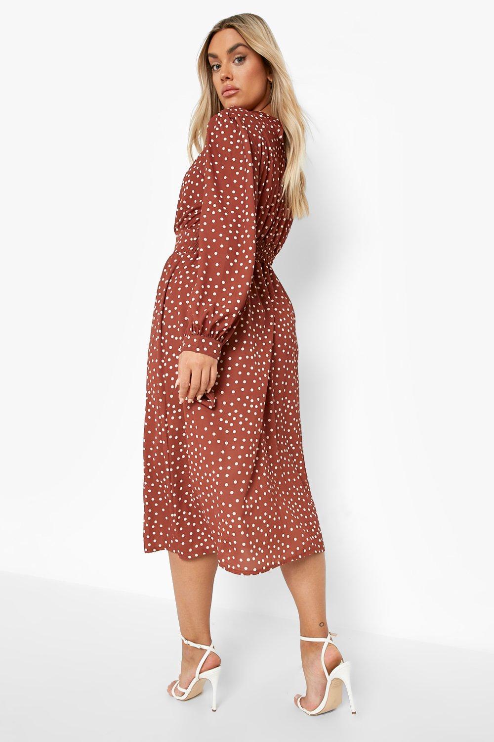 Boohoo plus metallic outlet spot wrap midi dress