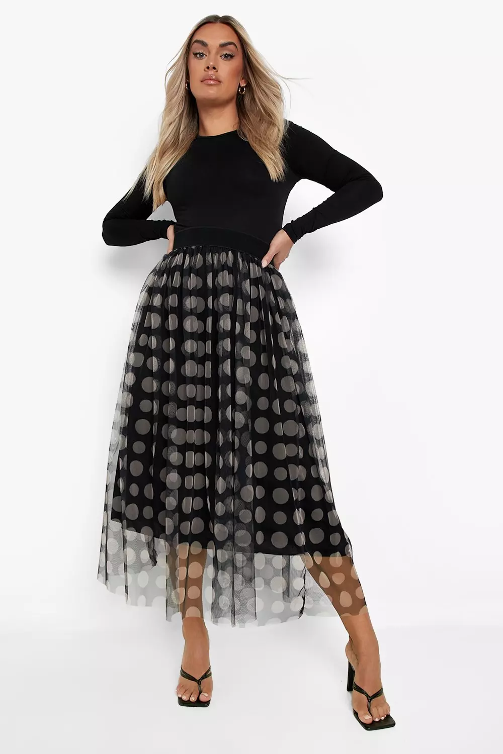 Boohoo tulle midi skirt in black best sale