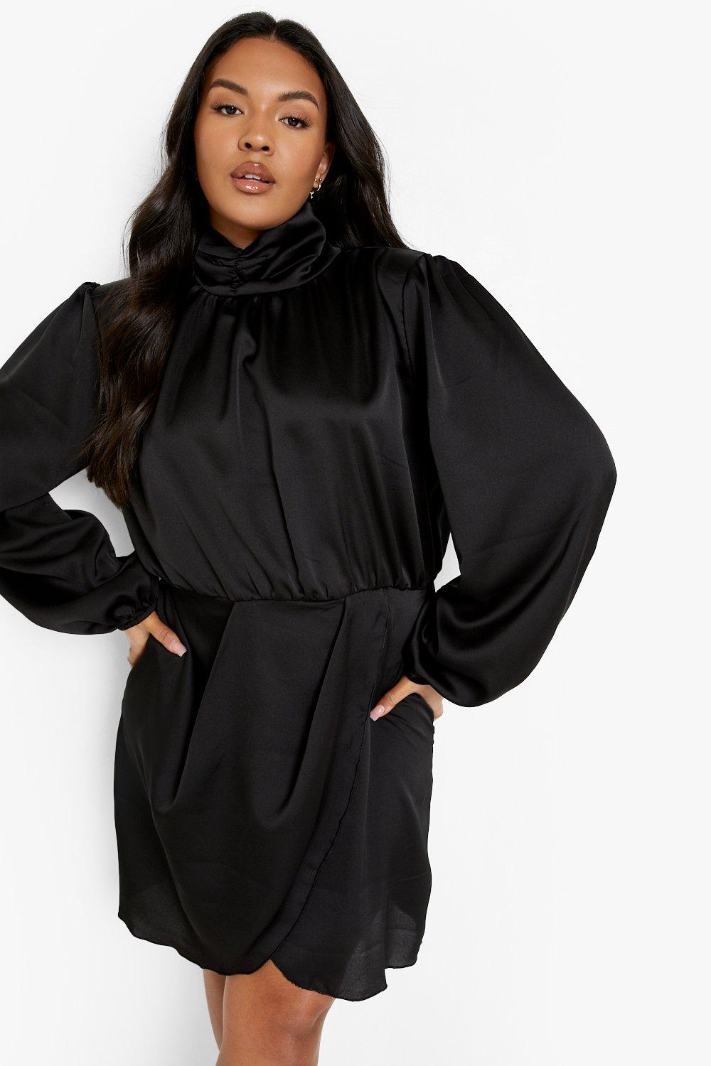 black high neck satin dress