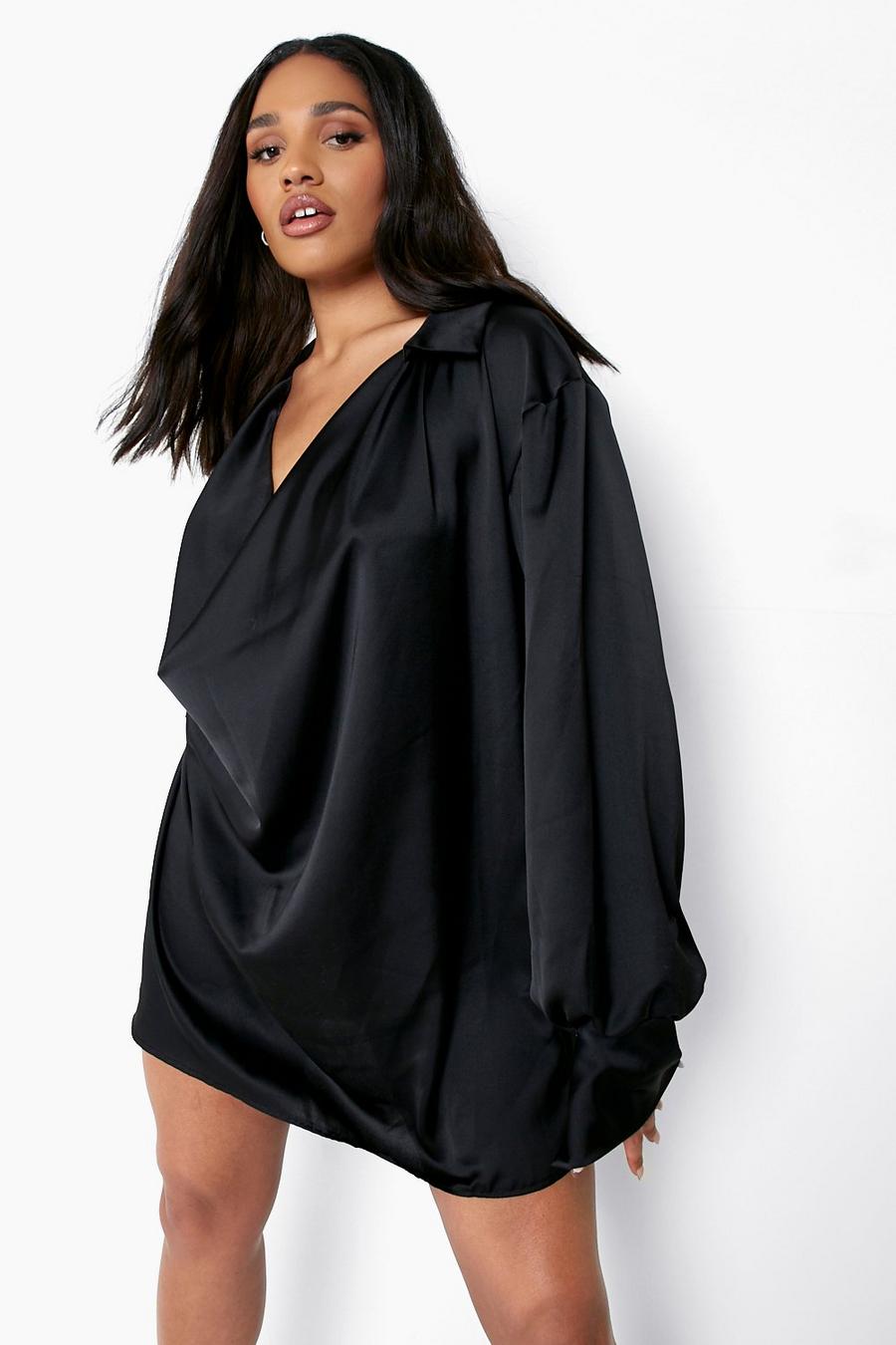 Black Plus Cowl Neck Shirt Dress image number 1