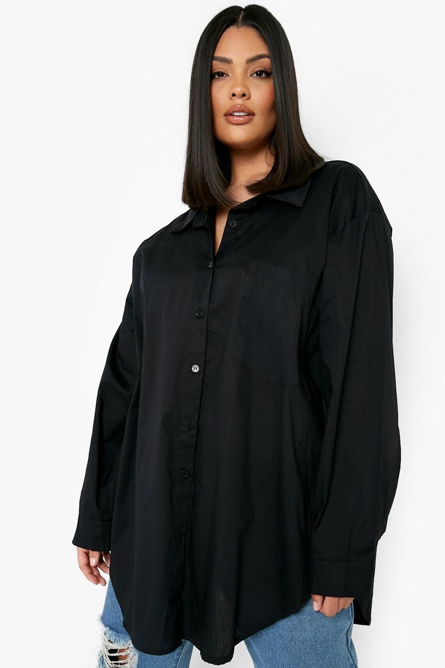 Black Plus Oversized Cotton Shirt image number 1