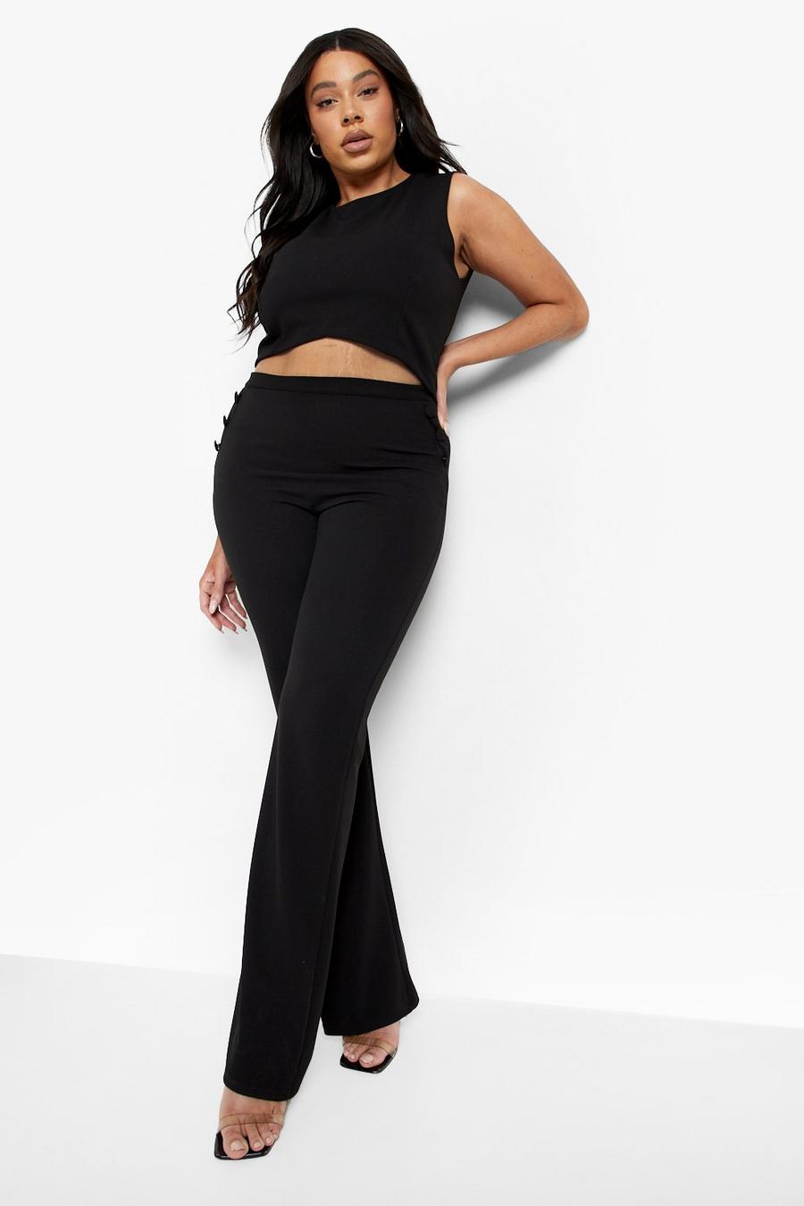 Plus Button Detail Fit And Flare Pants