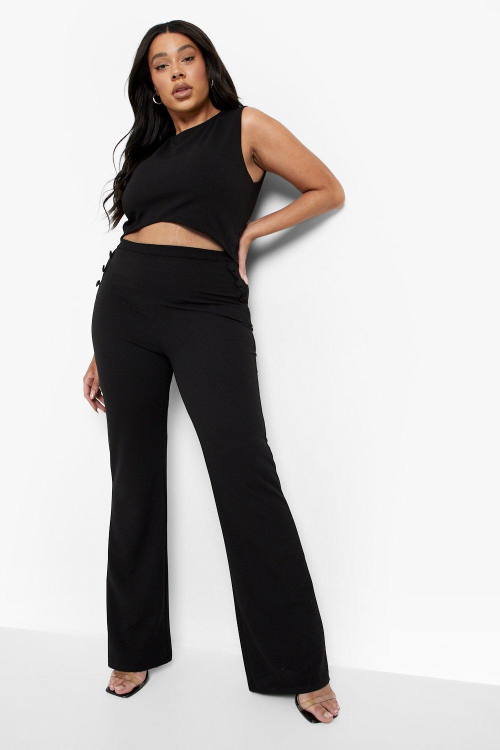 Plus Button Detail Fit And Flare Pants