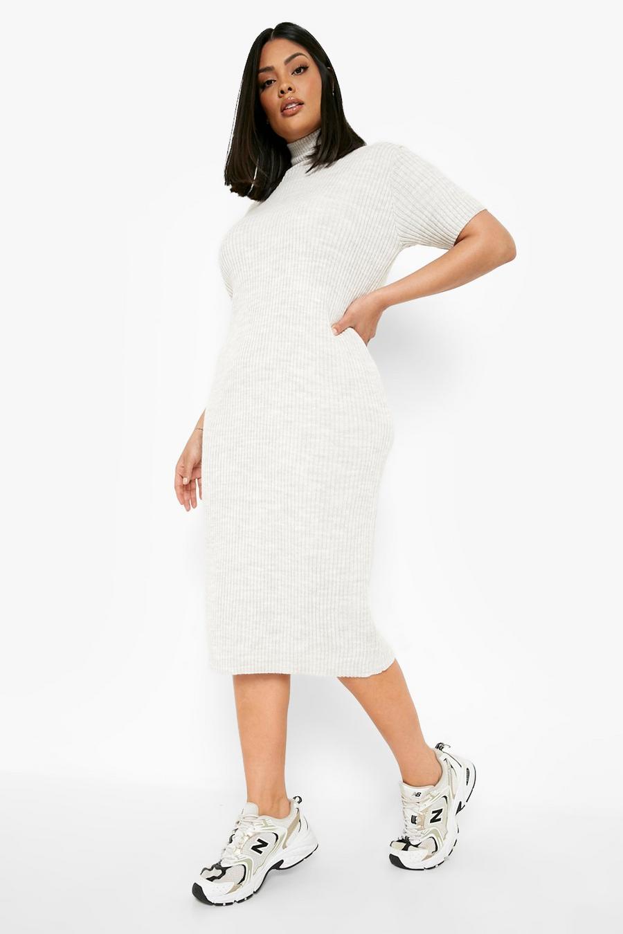 Stone Plus Knitted High Neck Short Sleeve Midi image number 1