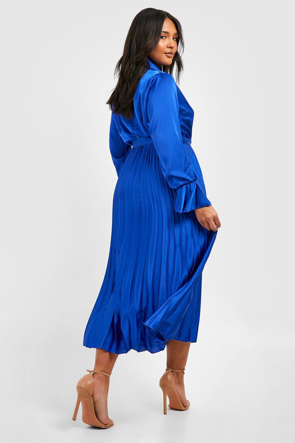 Plus Satin Pleated Midi Dress