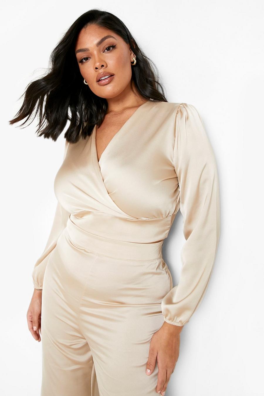 Champagne Plus Satin Wrap Top image number 1