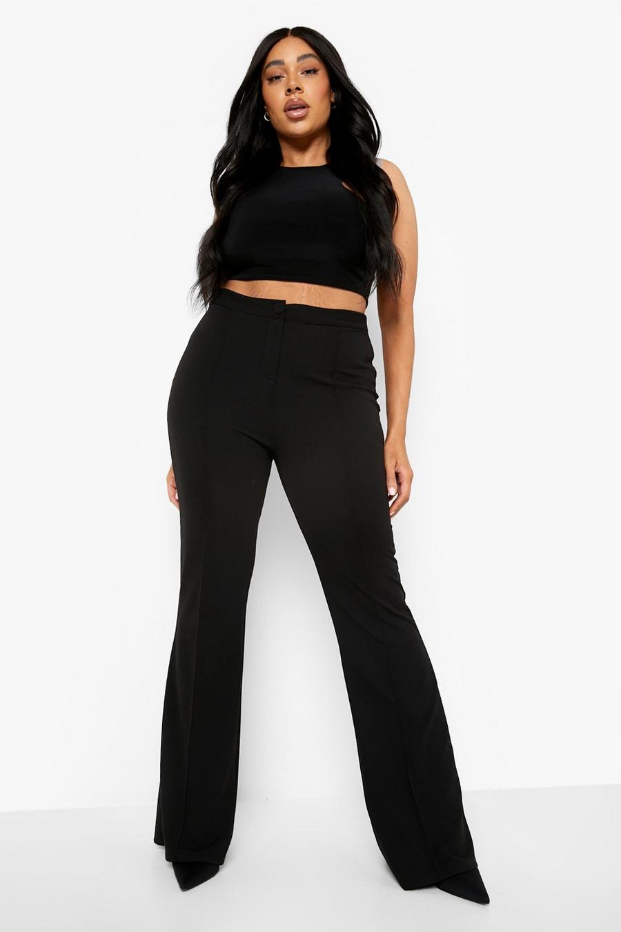 Black Plus Seam Detail Fit And Flare Pants