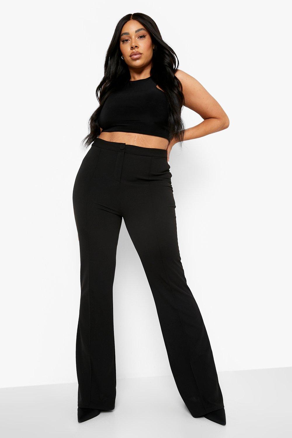 RIBBED FLARED TROUSERS WITH SEAM DETAIL - Black