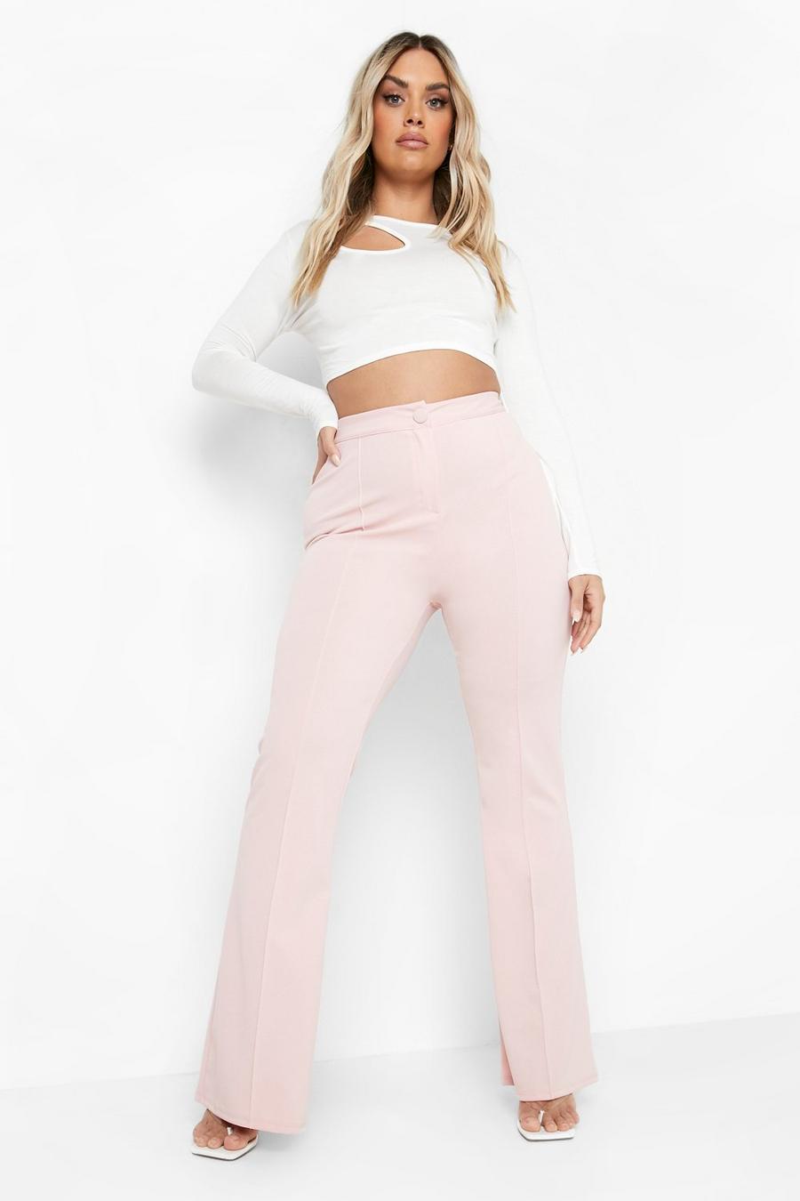 Pantaloni Plus Size Fit & Flare con cuciture, Blush rosa