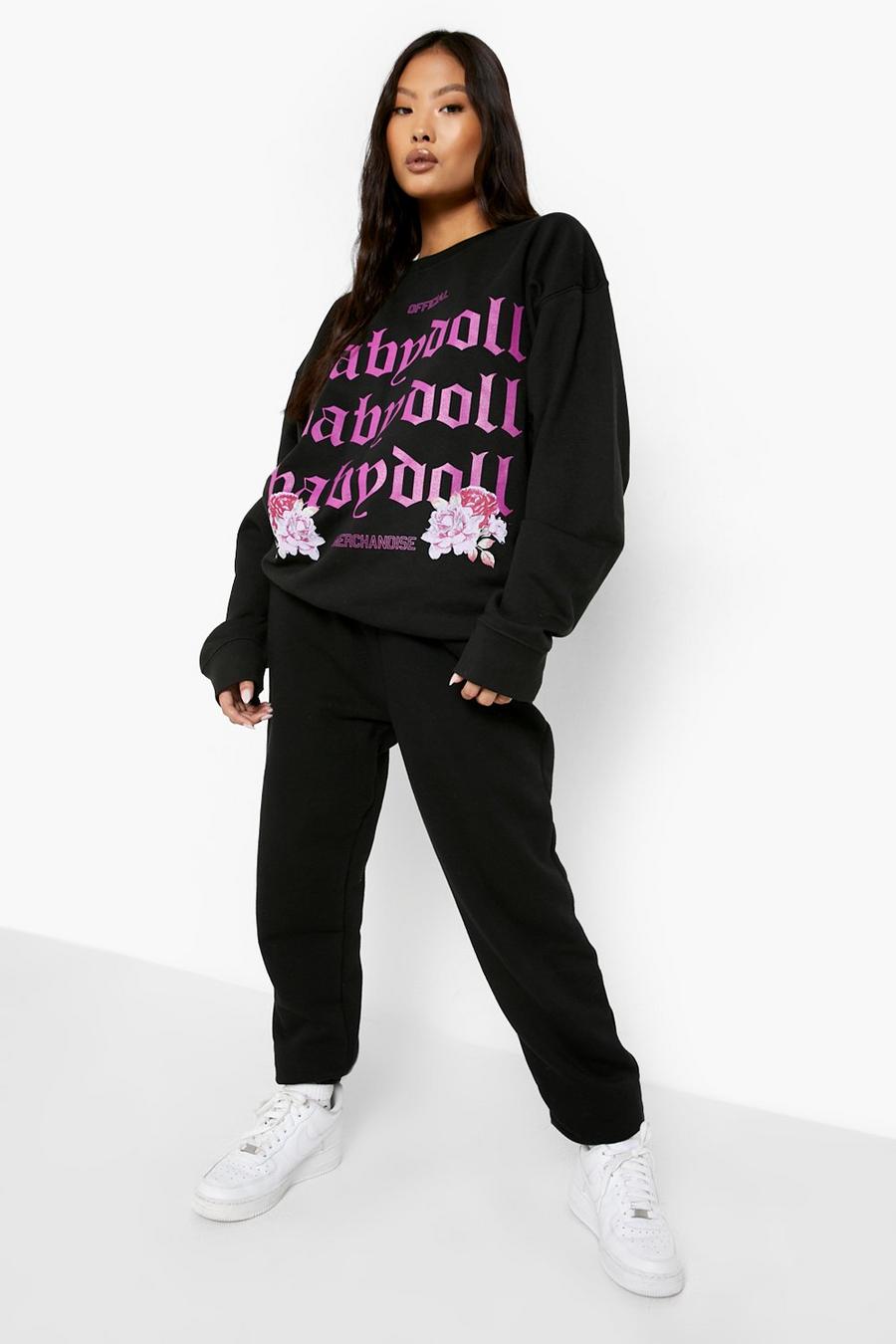 Petite Sweatshirt mit Babydoll Slogan, Black image number 1