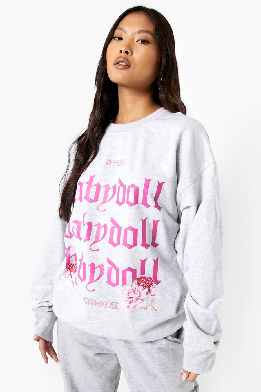 Grey marl Petite 'Babydoll' Slogan Printed Sweatshirt