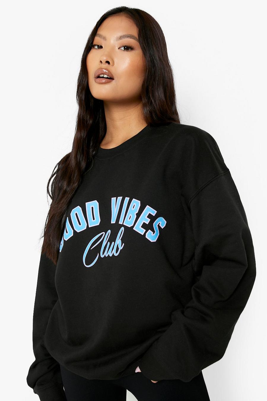 Black Petite - Good Vibes Club Sweatshirt med tryck image number 1