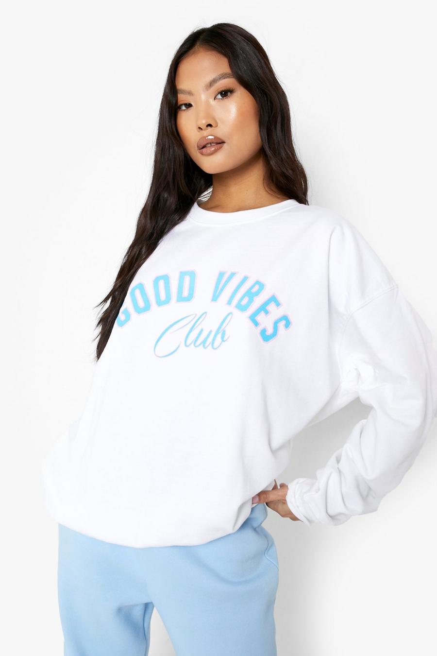 White Petite - Good Vibes Club Sweatshirt med tryck image number 1