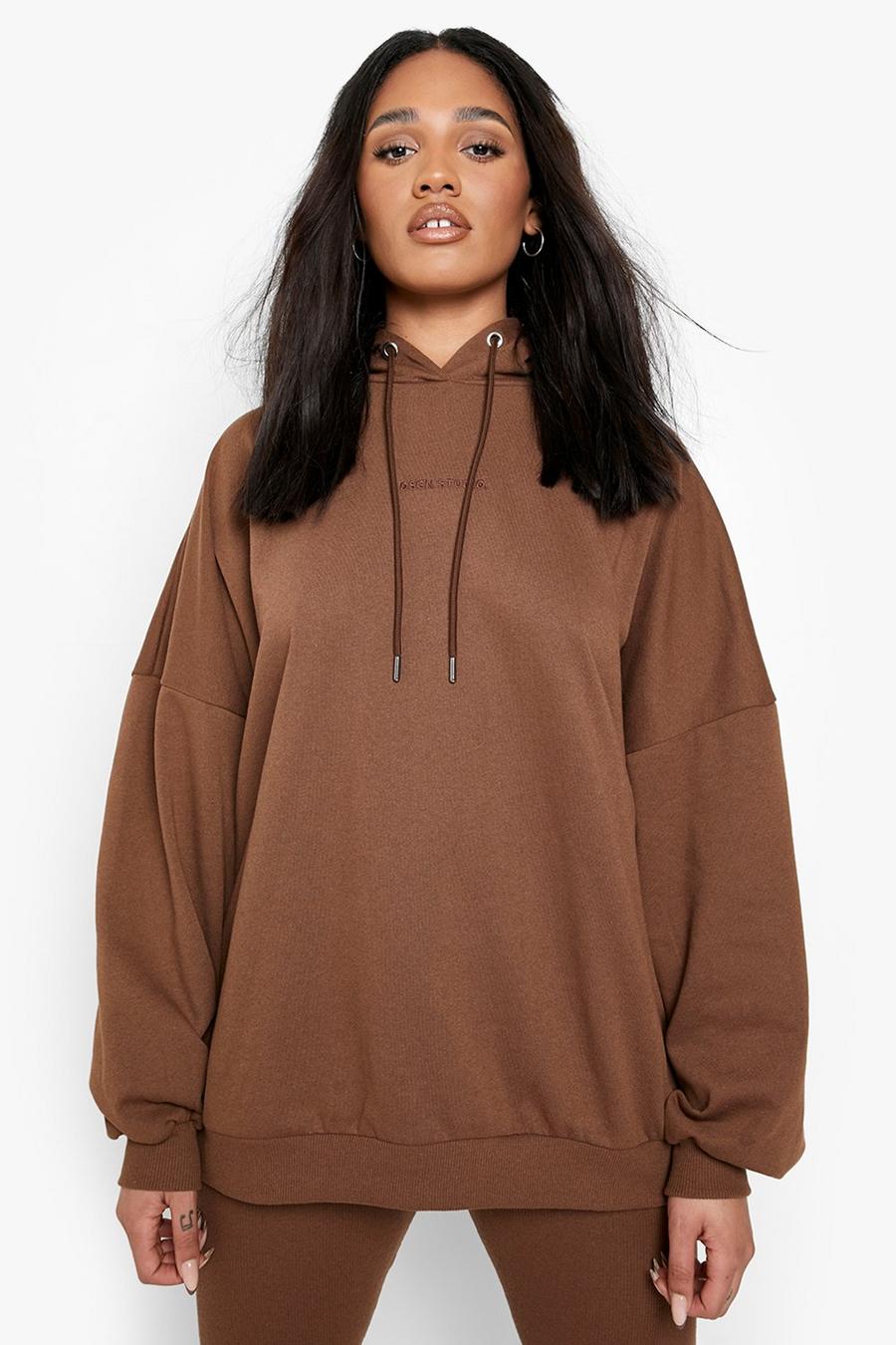 Chocolate brown Plus Recycled Super Oversized Hoodie