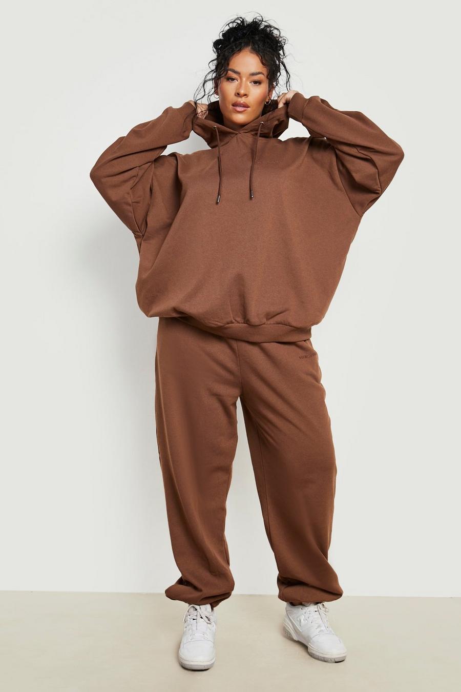 Chocolate brown Plus Recycled Dsgn Studio Hooded Tracksuit