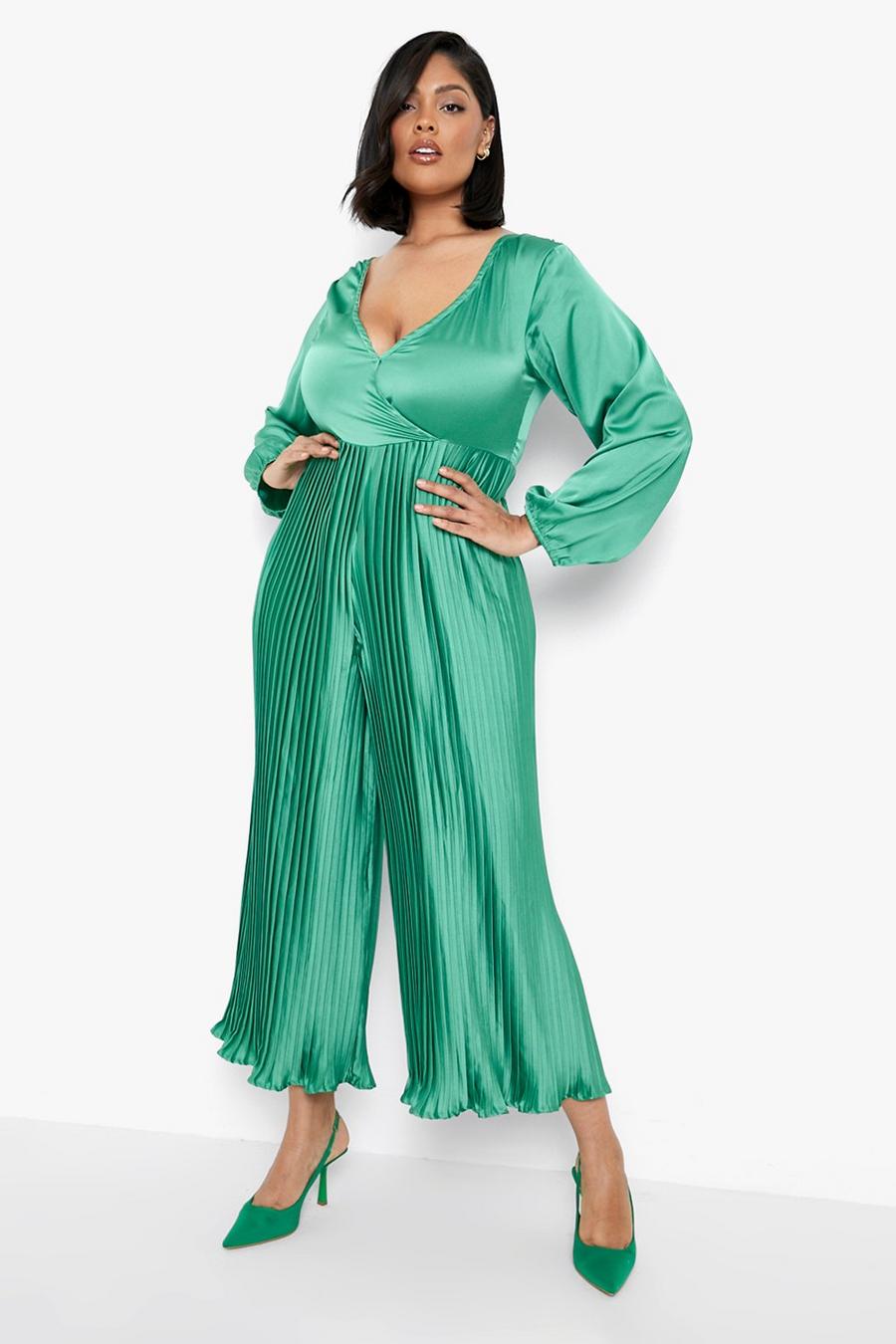 Green Plus Pleated Culotte Jumpsuit image number 1
