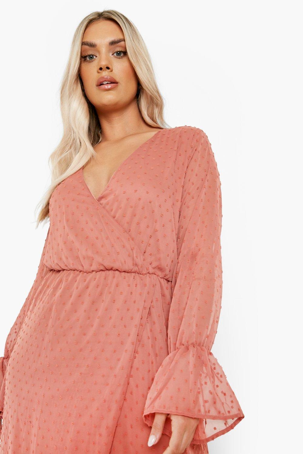 Plus Polka Dot Mesh Cloak Sleeve Chiffon Maxi Dress