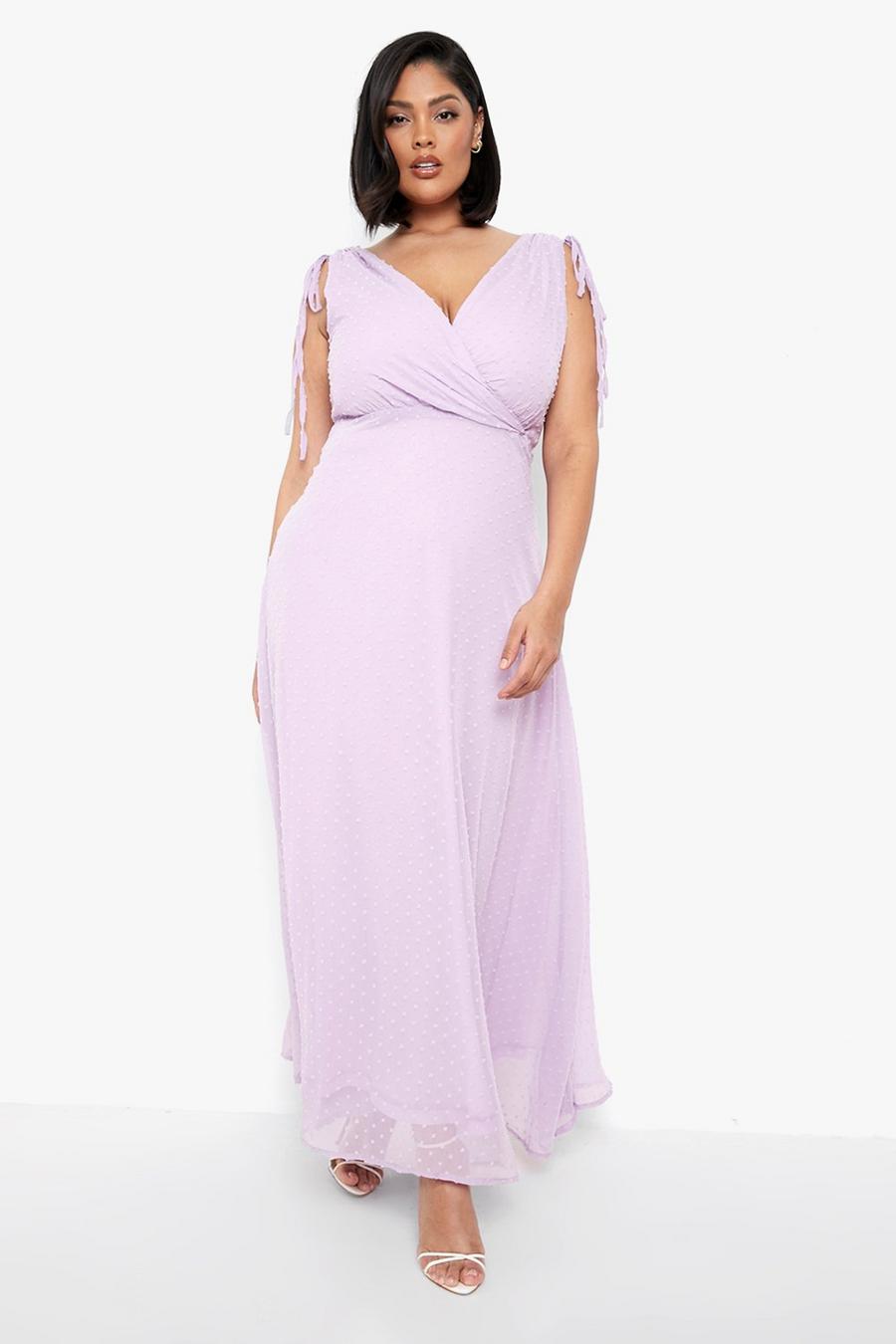 Lilac Plus Dobby Tie Shoulder Wrap Maxi Dress image number 1