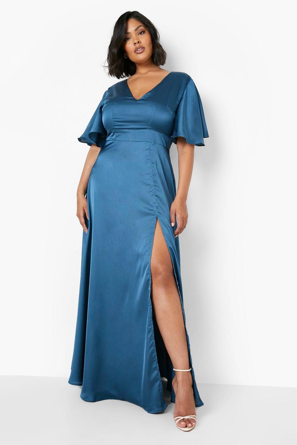 Plus size satin cheap dresses with sleeves