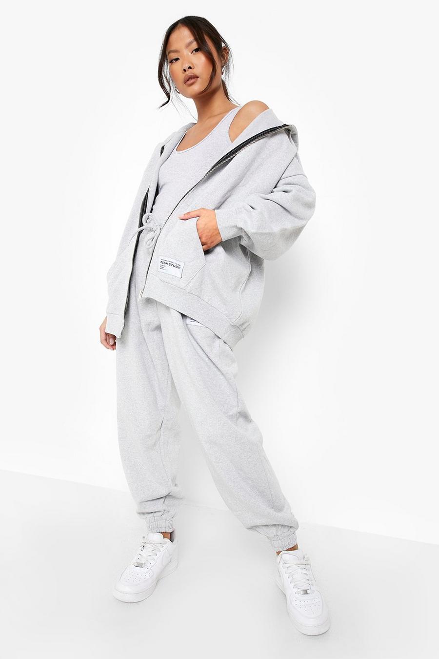 Grey marl Petite 3 Piece Bodysuit Zip Through Tracksuit image number 1