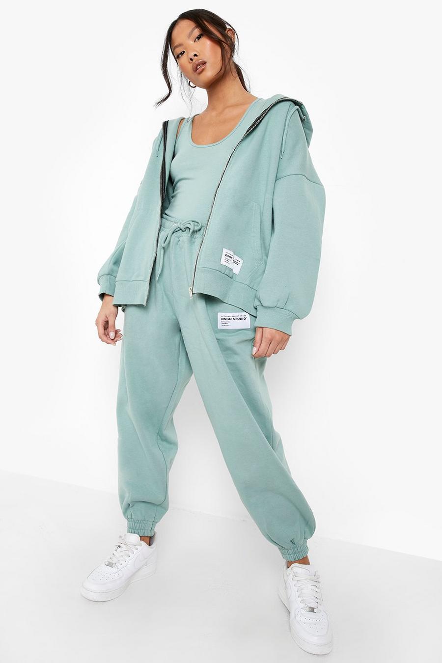 Sage grön Petite 3 Piece Bodysuit Zip Through Tracksuit