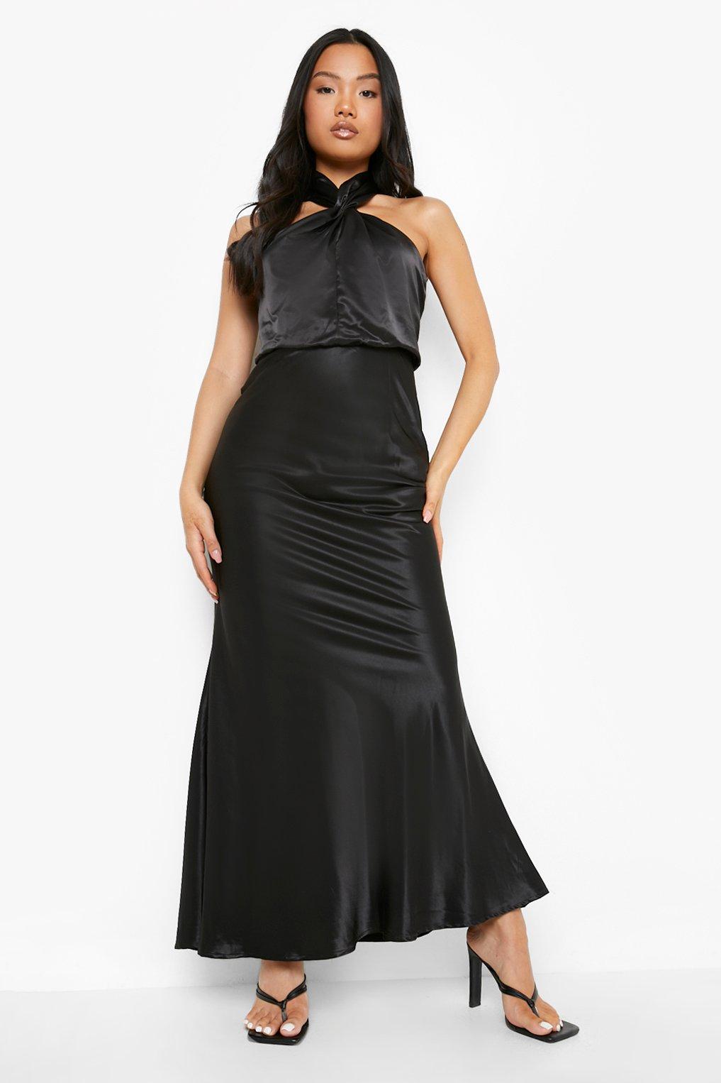 Petite Twist Front Halter Satin Maxi Dress boohoo IE