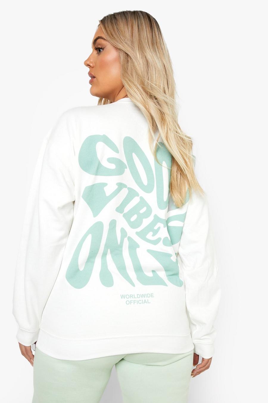 Plus Sweatshirt mit Good Vibes Print, White image number 1