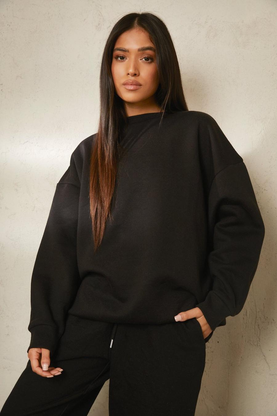 Women's Black Petite Oversized Sweatshirt | Boohoo UK