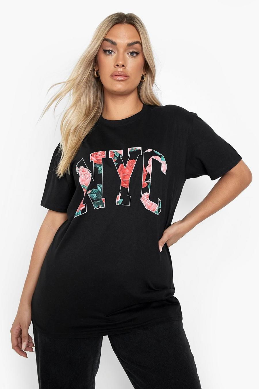 Grande taille - T-shirt à imprimé N.Y.C à motif fleuri , Black image number 1