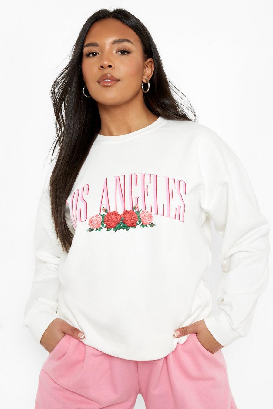 Plus Sweatshirt mit Los Angeles Print, Ecru image number 1