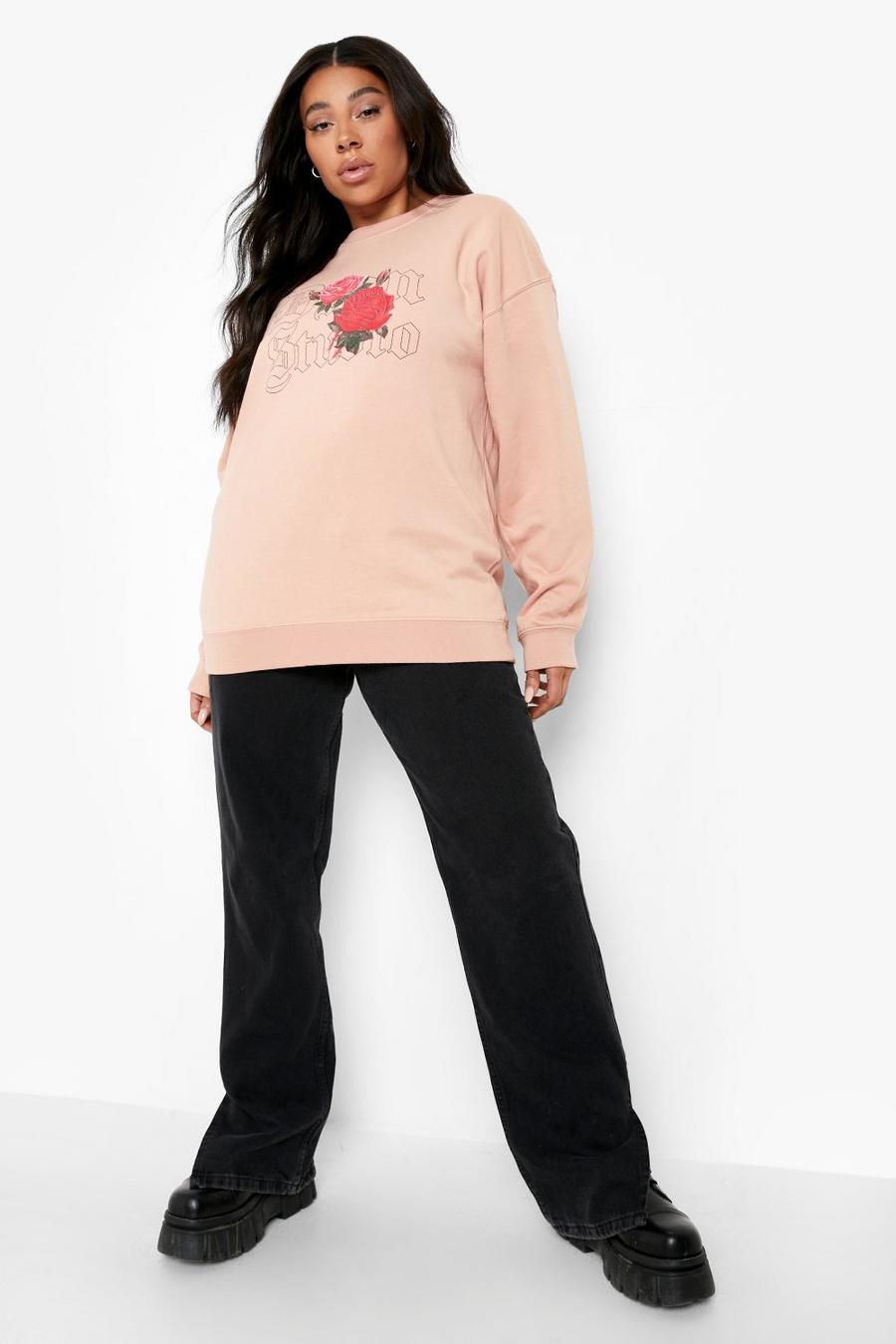 Dusky pink Plus Design Studio Rose Graphic Sweatshirt image number 1