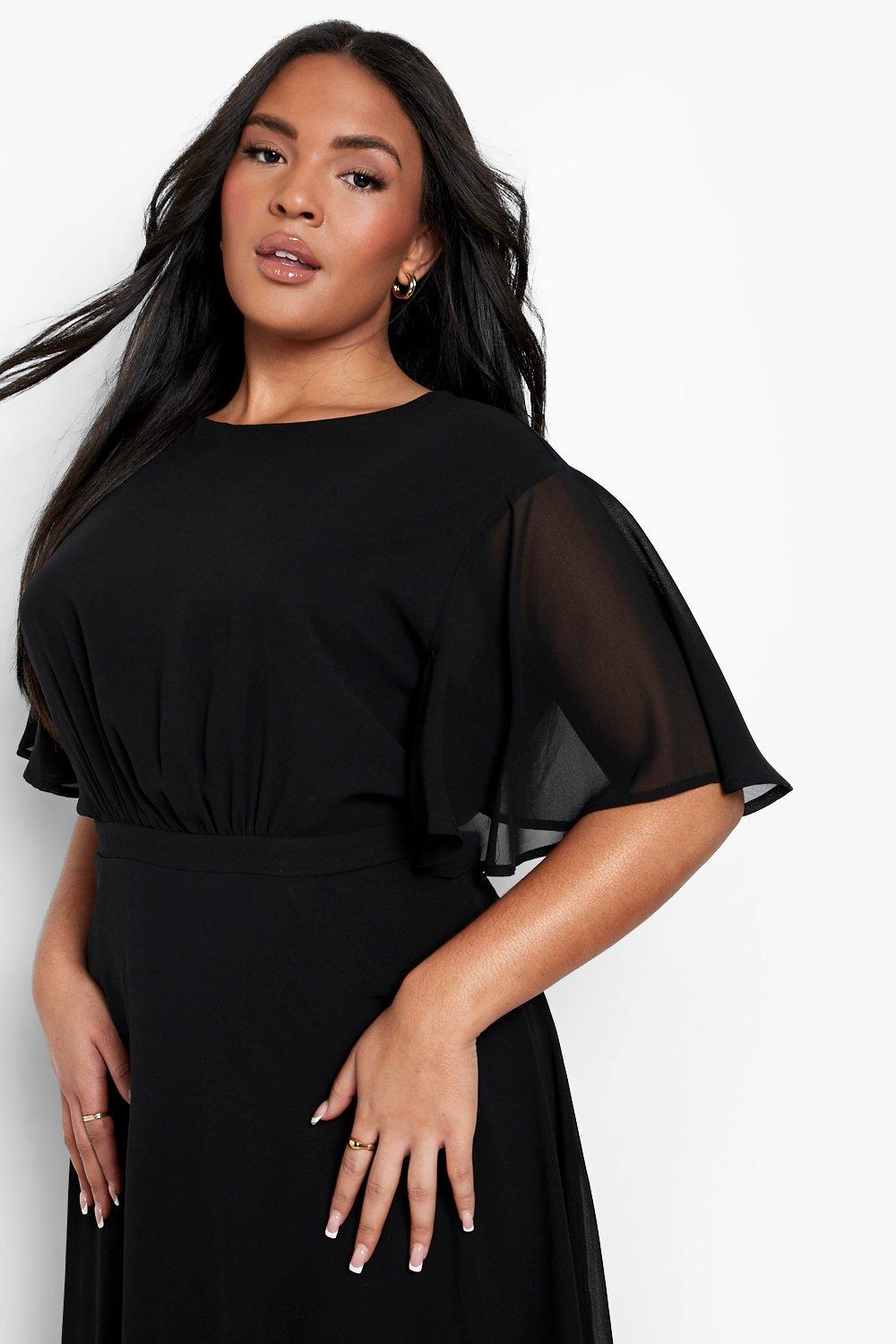 Plus Occasion Pleated Angel Sleeve Skater Dress boohoo UK