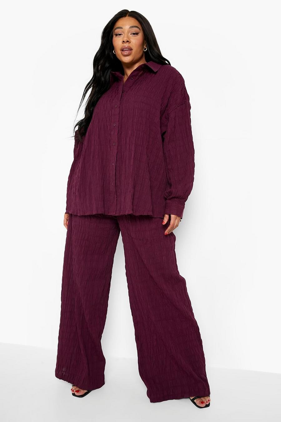 Berry Plus Crinkle Shirt & Trouser Co-ord image number 1