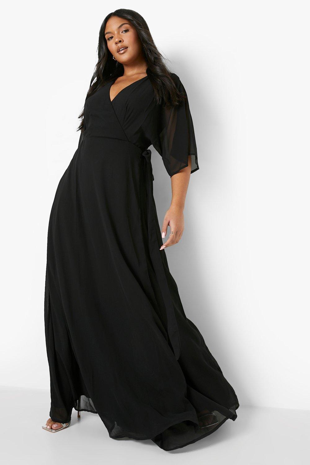 Grande taille Robe cache c ur longue habillee a manches courtes