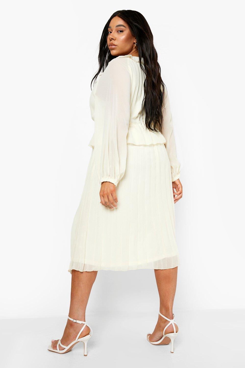 White chiffon hot sale pleated dress