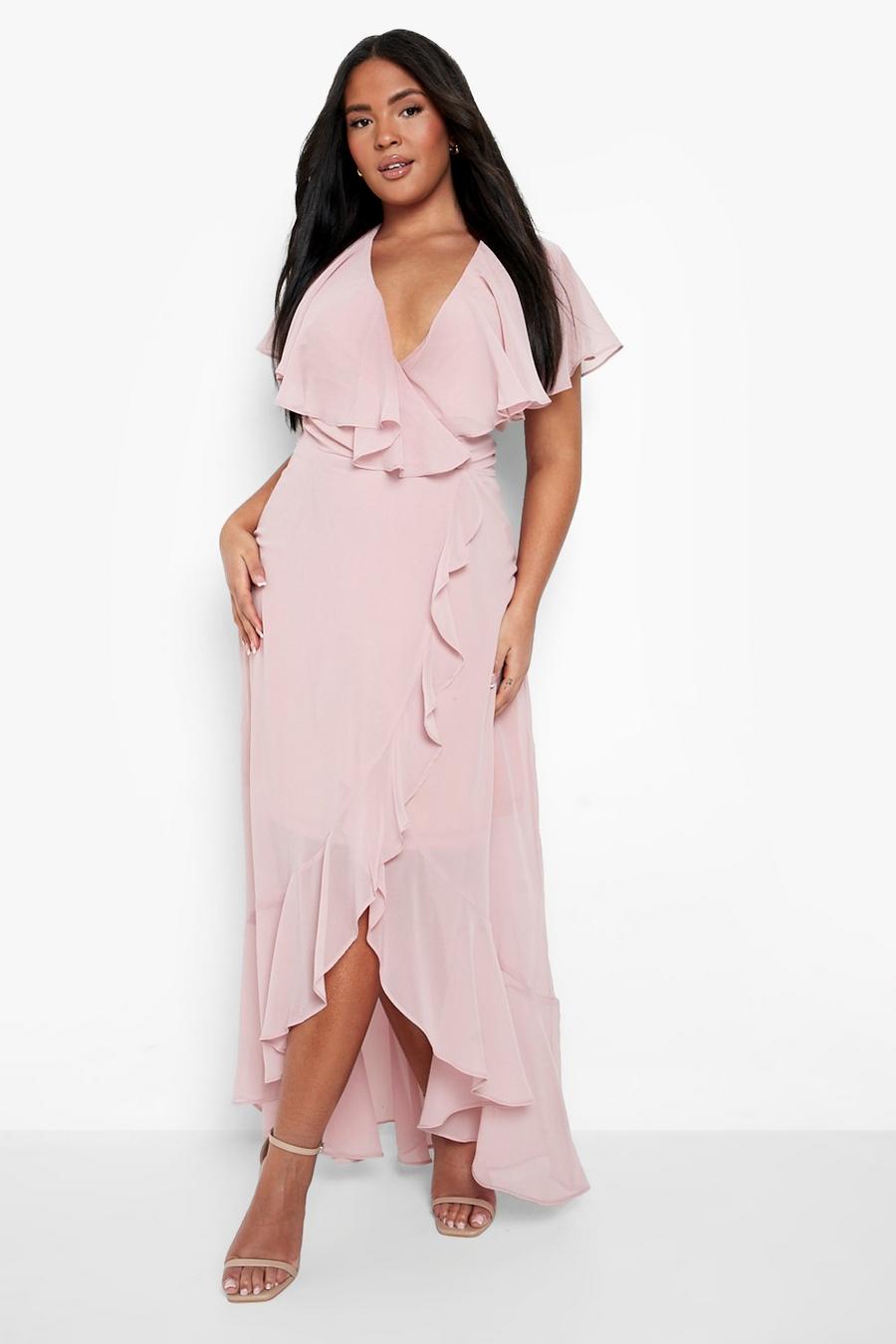 Soft pink Plus Chiffon Ruffle Wrap Maxi Dress image number 1